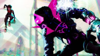 Miles Morales facing against his alternate version as The Prowler in Spider-man: Beyond the Spider-verse