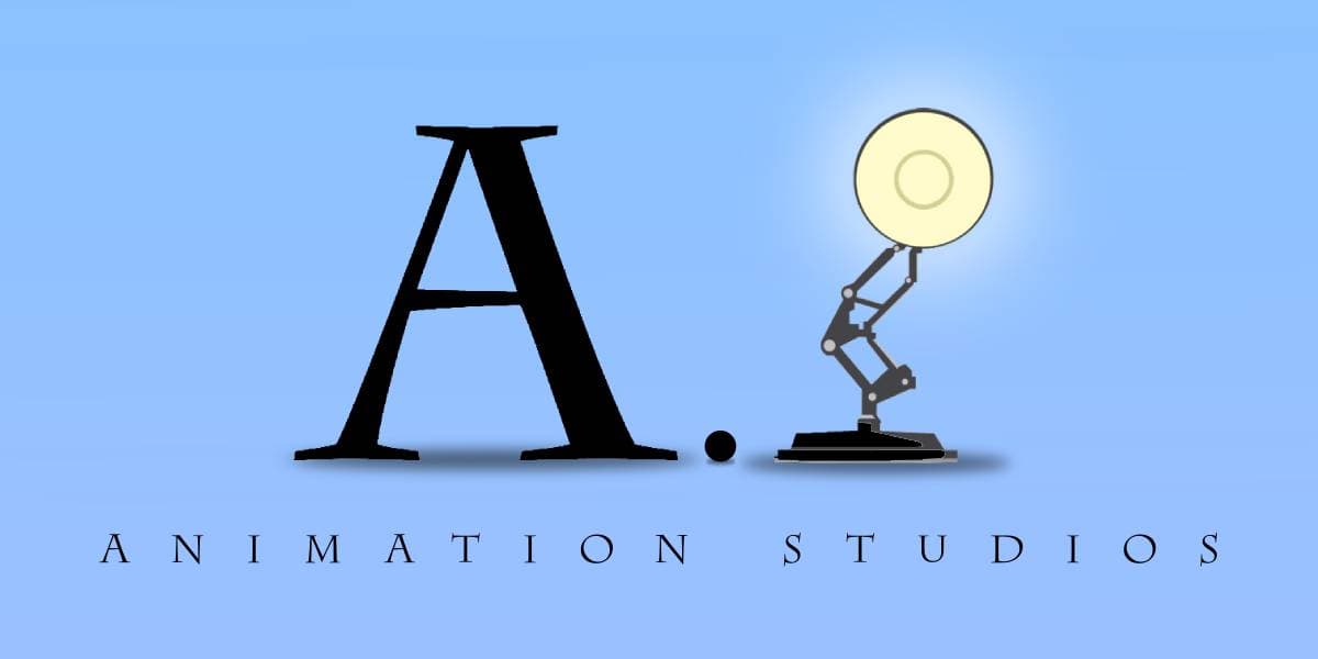A stylized logo with a large black letter "A" and a desk lamp forming the letter "I" in "Animation Studios" on a blue background. The lamp is angled and lit, replacing the "I" in the word "Animation.
