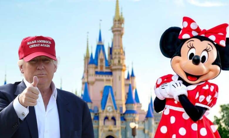 Donald Trump wears a MAGA hat with Minnie Mouse at Walt Disney World