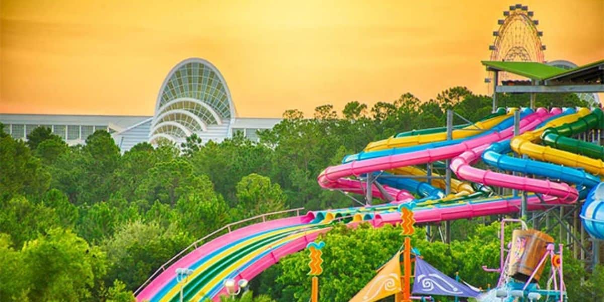 Water slides during sunset at Aquatica