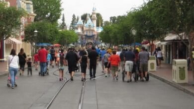 Crowds on Main Street USA at Disneyland Park.