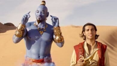 The genie and Aladdin in Disney's live-action remake