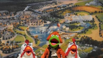 Kermit the Frog in front of Disney's America theme park