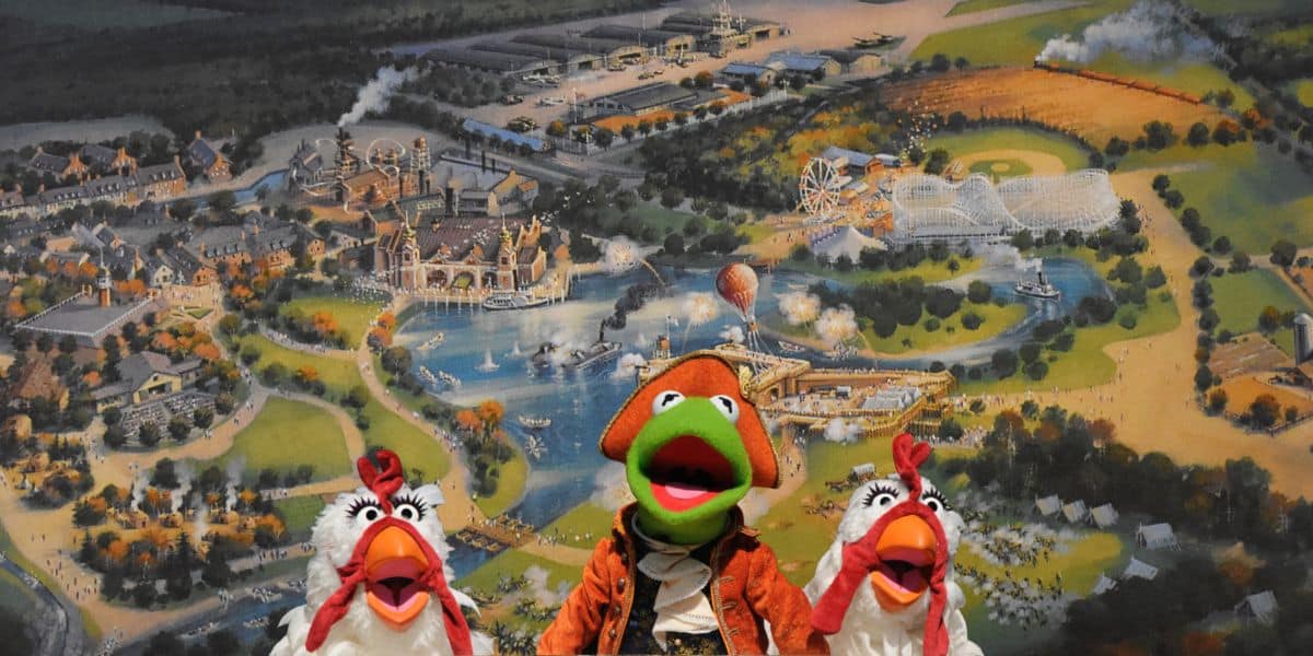 Kermit the Frog in front of Disney's America theme park