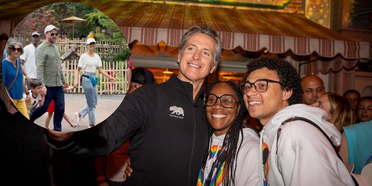 Gavin Newsom visits Disneyland Pride with an insert of JD Vance