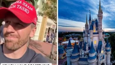 (Left) Man in a MAGA Hat, (Right) Magic Kingdom