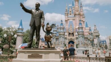 Crowds near the Partners Statue at Magic Kingdom.