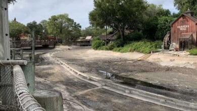 The drained Rivers of America during a refurb project