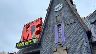 The entrance of the Despicable Me: Minion Mayhem attraction at Universal Orlando Resort.