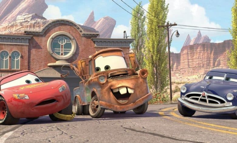 Lightning McQueen, Mater, and Doc Hudson in Cars