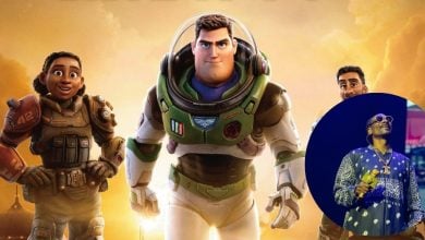 A scene from Lightyear with an insert of Snoop Dogg