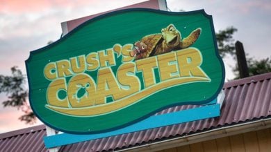 A colorful sign for "Crush's Coaster" at Disneyland Paris