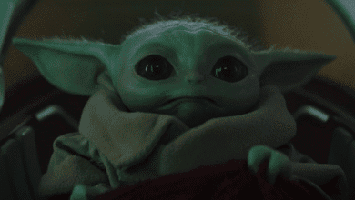 a close up of Grogu in the Mandalorian Disney+ series