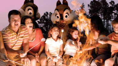 guests roast s'mores with chip and dale at disney's fort wilderness campground