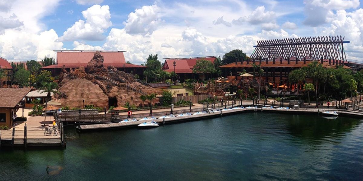 A waterfront view of Disney's Polynesian Village Resort