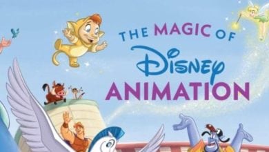 Colorful illustration featuring classic Disney animated characters with the text “The Magic of Disney Animation” in the center, sparkling with pixie dust and a flying Tinker Bell in the top right.