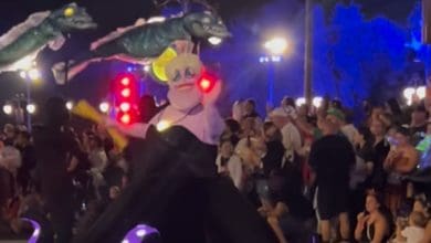 A Disney character performer dressed as Ursula after getting stuck in the trolley track at Magic Kingdom.