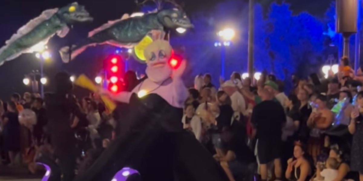 A Disney character performer dressed as Ursula after getting stuck in the trolley track at Magic Kingdom.