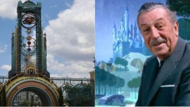 A split image shows an ornate theme park entrance with "EPIC" on its gate, and a man in a suit smiling in front of an illustrated fairytale castle backdrop.