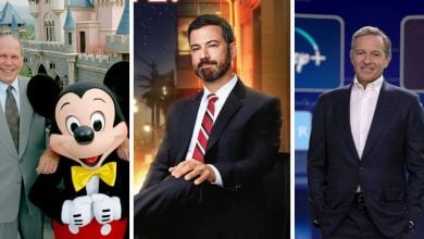 (Left) Michael Eisner, (Middle) Jimmy Kimmel, (Right) Bob Iger