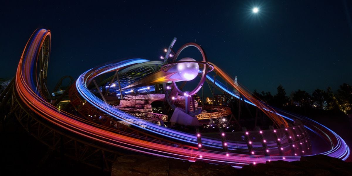 Stardust Racers at night Epic Universe