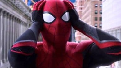 Spider-Man with his hands on his head at the end of 'Far From Home'