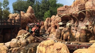 Passengers on Big Thunder Mountain Railroad at Disneyland Park.