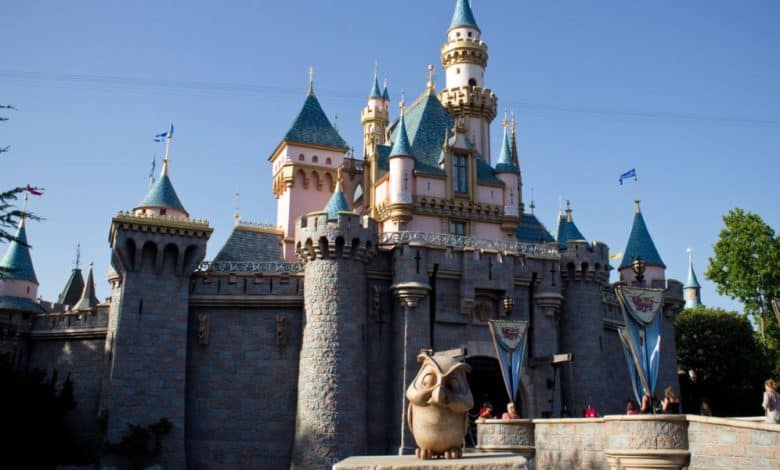 Sleeping Beauty Castle at Disneyland Park from the side.