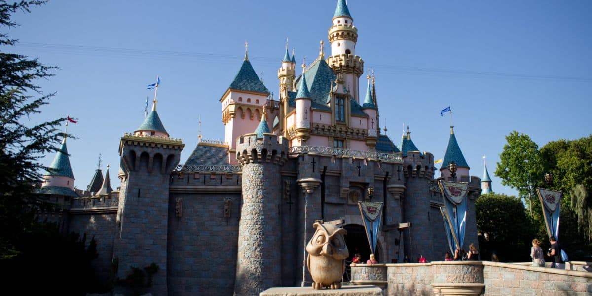 Sleeping Beauty Castle at Disneyland Park from the side.
