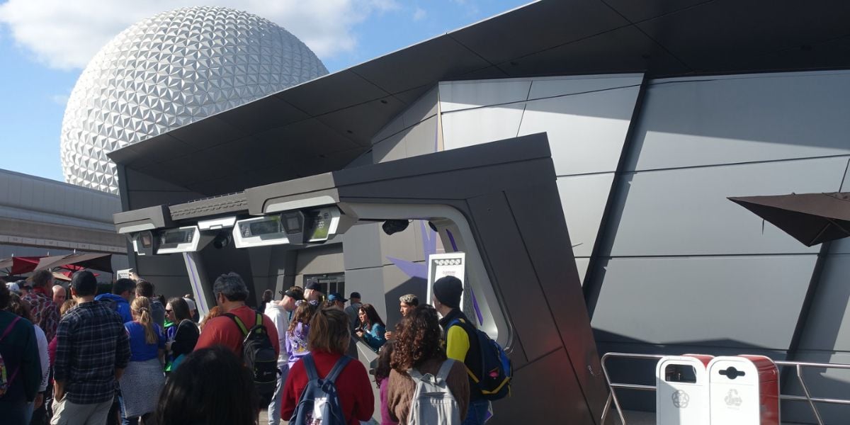 People in line for Guardians of the Galaxy: Cosmic Rewind at EPCOT.