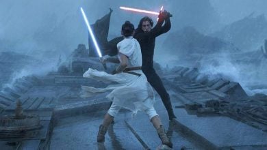 Kylo Ren (Adam Driver) and Rey (Daisy Ridley) dueling
