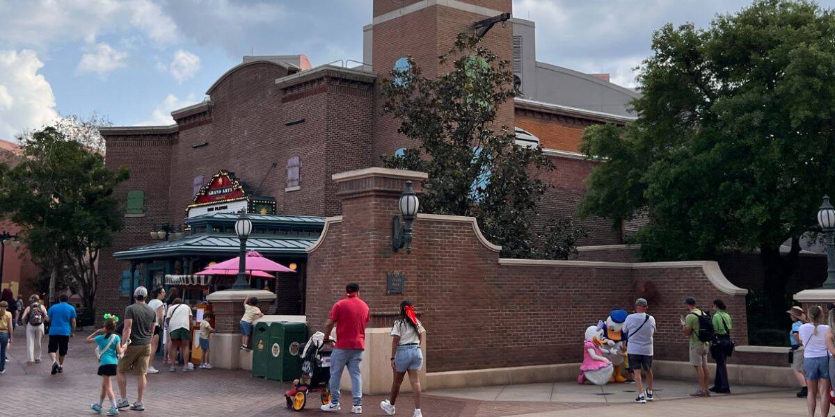 People walk near Muppet*Vision 3D at Disney's Hollywood Studios.