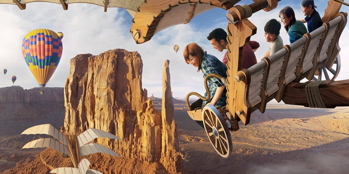 Guests ride Soaring: Fantastic Flight at Tokyo DisneySea