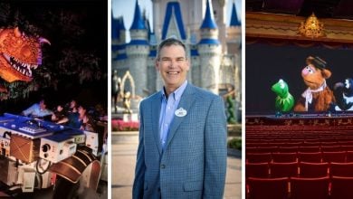 (Left) DINOSAUR attraction, (Middle) Jeff Vahle, (Right) Muppet*Vision 3D