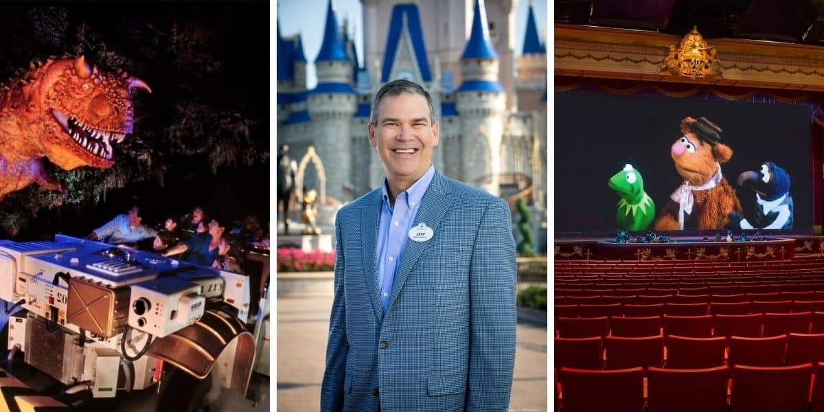 (Left) DINOSAUR attraction, (Middle) Jeff Vahle, (Right) Muppet*Vision 3D