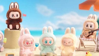 Labubu toys at the beach