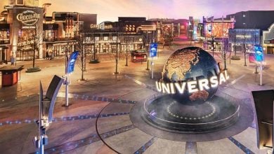 Universal Studios Beijing exterior at night