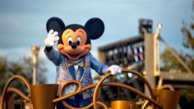 Mickey Mouse in his 50th anniversary outfit at Walt Disney World Resort.