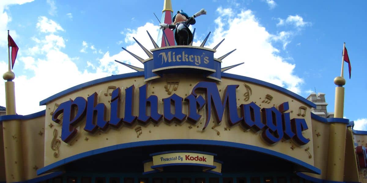 Sign for Mickey's PhilharMagic attraction at Magic Kingdom