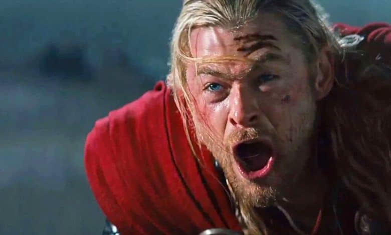 Chris Hemsworth as Thor, shouting "No!"