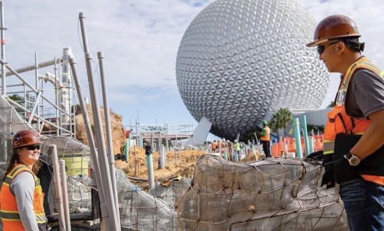 Walt Disney Imagineers on the World Celebration construction site at EPCOT