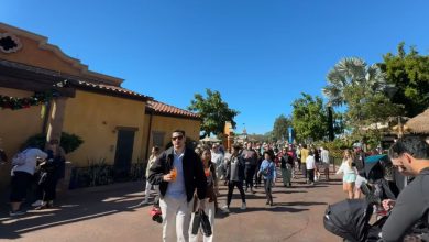 Crowds in the Mexico World Showcase Pavilion on the opening day of the EPCOT International Festival of the Holidays