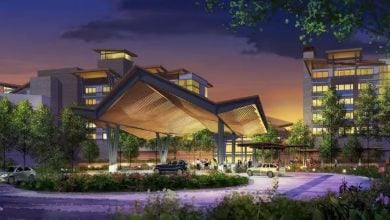 Concept art for Disney's Lakeshore Lodge exterior