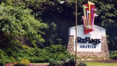 The entrance to Six Flags America.