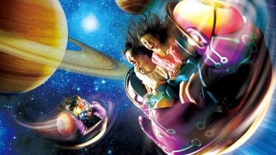 Guests ride Space Fantasy – The Ride