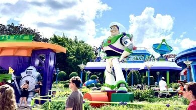 Buzz Lightyear statue in Toy Story Land at Disney World's Hollywood Studios park