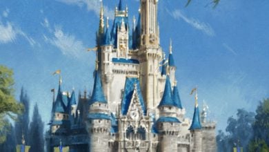 concept art for the restoration of Cinderella Castle back to blue and gray color scheme