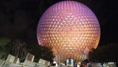 Spaceship Earth at night.