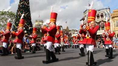 The toy soldiers in Mickey's Once Upon A Christmastime Parade at Magic Kingdom Park.
