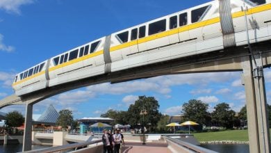The Walt Disney World Monorail travels through EPCOT.
